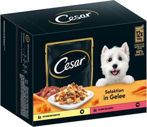 CESAR Selektion Hundefutter Stückchen in Gelee Huhn Rind und Gemüse 72x100g – Bild 1 von 2