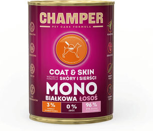 Produktbild von CHAMPER Coat Skin Hundefutter Lachs Monoprotein Stückchen in Sauce getreidefrei 400 g - 400 g