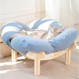 CheerPals Katzenbett in Blumenform mit weichem Kissen aus Polyester, Blau, 55cm – Bild 1 von 2