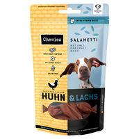 Produktbild von Chewies SALAMETTI Belohnungssnack Huhn & Lachs getreidefrei ohne Zucker mit hohem Fleischanteil 60 g