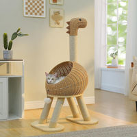 Produktbild von Chongheng Kratzbaum für Katzen in Dinosaurierform mit 5 Sisal-Kratzsäulen und halboffenem Weidennest in Beige 115cm