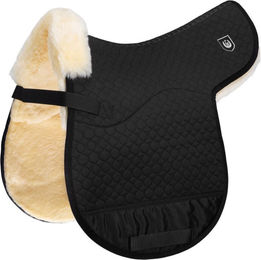 CHRIST Satteldecke Spezial mit Natur-Lammfell in Schwarz für Warmblut Pferde – Bild 1 von 3