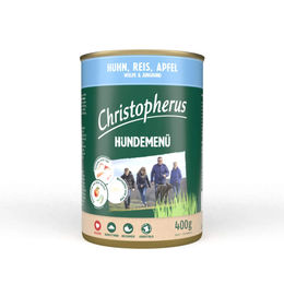 Produktbild von Christopherus Hundemenü Junior Huhn mit Reis und Apfel 12x400g