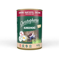 Produktbild von Christopherus Hundemenü Rentier mit Kartoffel und Zucchini Stückchen in Sauce 6x400g