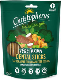 Christopherus Vegetarian Dental Sticks für Hunde Adult Tapioka mit Erdnussbutter getreidefrei 250g - 10 x 250 g – Bild 1 von 7