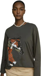 Cieli Equestrian Langarmshirt The Iyanda Horse Head für Damen in Grün Größe S – Bild 1 von 1