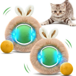CkeyiN Interaktives Katzenspielzeug Set aus 2 elektrischen Plüschbällen mit 3 Laufmodi und LED-Licht zur USB-Aufladung – Bild 1 von 5