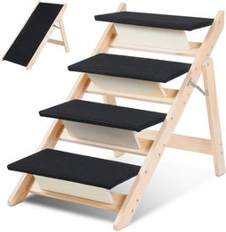 Clanmacy 2 in 1 Hunderampe und Hundetreppe aus Holz faltbar mit Anti-Rutsch-Funktion für große Hunde bis 80kg – Bild 1 von 5