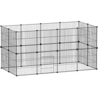Produktbild von Clanmacy DIY Freigehege Laufstall aus Metall für Hamster, Hunde und Katzen, 24 Stück, 35x35cm, Schwarz