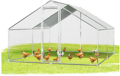 Clanmacy Freilaufgehege Hühnerstall aus Metall mit Dach und abschließbarer Tür für Hühner und Enten 3 x 4 x 2 m Silber – Bild 1 von 3