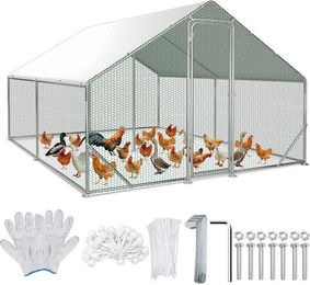 Clanmacy Hühnerstall Voliere aus Metall mit UV-beständiger Abdeckung 3x4x2m in Silber – Bild 1 von 5