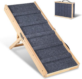 Clanmacy Hunderampe aus Holz klappbar mit 4 Stufen verstellbar und Anti-Rutsch-Beschichtung für mittlere Hunde in Naturholz – Bild 1 von 5