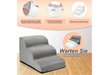 Clanmacy Hunderampe und Hundetreppe als Einstieghilfe für Hunde und Katzen mit 3/4 Stufen aus grauem Cord und rutschfester Oberfläche – Bild 1 von 3