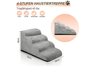 Clanmacy Hunderampe und Katzentreppe als 3/4-stufige Einstieghilfe aus Cord in Grau mit Anti-Rutsch-Funktion – Bild 1 von 4
