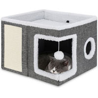 Produktbild von Clanmacy Katzenzelt Katzenhaus faltbar mit 2 Ebenen, Kratzbrett aus Sisal, Spielball und Kissen für erwachsene Katzen