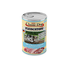 Produktbild von Classic Dog Fleischtopf Junior mit 4 Sorten Fleisch Ente Huhn Lamm Pute 6x 400g getreidefrei mit hohem Fleischanteil - 6 x 400 g