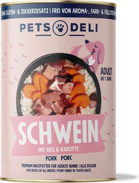 Produktbild von Classic Hundefutter Adult Schwein mit Reis Monoprotein Stückchen in Sauce 400g Dose