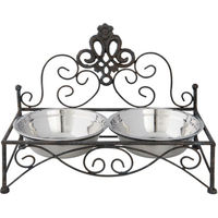 Produktbild von Clayre & Eef Doppel-Futternapf für Hunde aus Edelstahl Modell LAN in Silber - 0,5 l