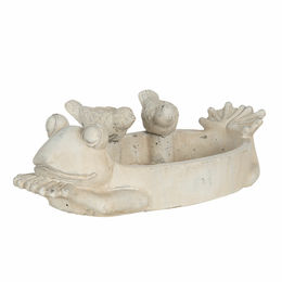 Produktbild von Clayre & Eef Vogeltränke und Futterschale aus Beton mit Frosch-Design in Grau und Beige - 30 cm
