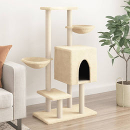 Cloris Design Kratzbaum für Katzen mit Sisal-Kratzsäulen in Creme 117 cm – Bild 1 von 1