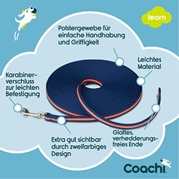 Coachi Schleppleine für Hunde und Welpen Blau/Orange - 10 m – Bild 1 von 4