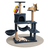 Produktbild von Coemo Kratzbaum aus Holz für Katzen mit Hängematte und Schlafhöhle Anthrazit 37x58x135cm