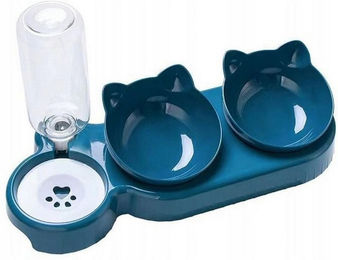 COFI 1453 3in1 Futternapf-Set mit integriertem Wasserspender für Trocken- und Nassfutter aus Kunststoff in Blau – Bild 1 von 3