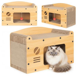 COIL Kratztonne für Katzen aus Kratzpappe und MDF in Beige Natur Höhe 29 cm – Bild 1 von 9