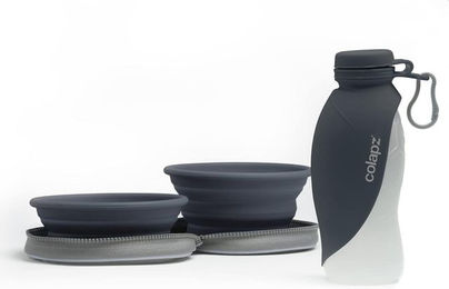 Colapz Napf-Set für Hunde mit zwei faltbaren Silikon-Reisenäpfen und Wasserflasche für unterwegs - 570 ml – Bild 1 von 5