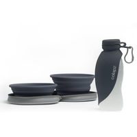 Produktbild von Colapz Napf-Set für Hunde mit zwei faltbaren Silikon-Reisenäpfen und Wasserflasche für unterwegs - 570 ml