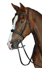 Produktbild von Collegiate Mono Crown Gepolsterte Cavesson Koppelsnaffle-Trense aus Leder Braun für Vollblut