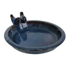 colourliving Vogeltränke aus Keramik antik-blau mit 2 Deko-Vögeln 30 cm – Bild 1 von 7