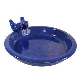colourliving Vogeltränke aus Keramik blau glasiert mit 2 Deko-Vögeln 30 cm – Bild 1 von 12