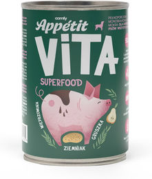 Produktbild von COMFY APPETIT VITA Superfood Hundefutter Schwein Monoprotein Stückchen in Sauce Adult Getreidefrei Glutenfrei 400g - 400 g