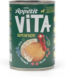 Produktbild von COMFY APPETIT VITA Superfood Hundefutter Truthahn Monoprotein Adult Stückchen in Sauce 400g - 400 g