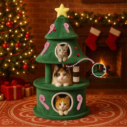 COMHOMA Kratzbaum für Katzen in Grün mit Katzenhaus und Plattformen aus Holz und Plüsch 135 cm hoch – Bild 1 von 4