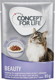 Produktbild von Concept for Life Beauty Katzenfutter Sensitive Stückchen in Sauce für Adult 48 x 85 g - 48 x 85 g
