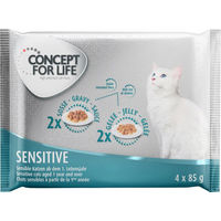 Produktbild von Concept for Life Katzen Nassfutter Probierpaket Sensitive Huhn Stückchen in Sauce für adulte Katzen 4 x 85 g - 4 x 85 g