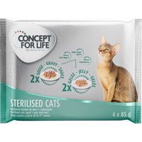 Produktbild von Concept for Life Probierpaket für ausgewachsene Katzen Sterilisiert Huhn Sensitive 4 x 85 g - 4 x 85 g