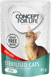 Produktbild von Concept for Life Sterilised Cats Adult Katzenfutter mit Rind in Gelee getreidefrei 12 x 85 g - 12 x 85 g