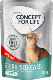 Produktbild von Concept for Life Sterilised Cats Adult Katzenfutter mit Rind in Soße getreidefrei 12 x 85 g - 12 x 85 g