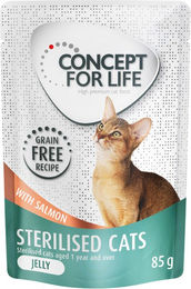 Produktbild von Concept for Life Sterilised Cats Lachs getreidefrei Stückchen in Gelee für erwachsene Katzen 12 x 85 g - 12 x 85 g