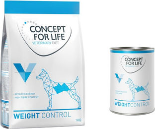 Produktbild von Concept for Life Veterinary Diet Weight Control Hundefutter Kombi-Paket für erwachsene Hunde mit Trockenfutter 1 kg und 6 x 400 g Nassfutter zur Gewichtsreduktion - 6 x 400 g