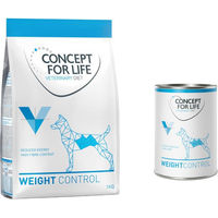 Produktbild von Concept for Life Veterinary Diet Weight Control Hundefutter Kombi-Paket für erwachsene Hunde mit Trockenfutter 1 kg und 6 x 400 g Nassfutter zur Gewichtsreduktion - 6 x 400 g