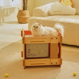 Coneko Katzenklettergerüst Etagenbett aus Holz in Orange – Bild 1 von 1