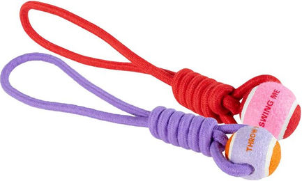 Coockoo Hundespielzeug Ball mit Seilschlaufe Rot Rosa – Bild 1 von 5