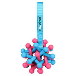 Produktbild von Coockoo Zane Hundespielzeug Gummiball mit 6 Ringen in Blau und Rosa zur Zahnpflege