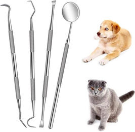 COOL-i Zahnpflegeset für Hunde und Katzen aus Edelstahl, 4-teilig, Silber – Bild 1 von 3