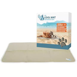 Produktbild von CoolPets Premium Kühlmatte für Hunde Beige 90 x 60 cm mit rutschfestem Coolgel und Citronella-Eukalyptus-Duft