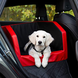 CopcoPet Autositz für Hunde als Hundebett und Transportbett aus wasserabweisendem Kunstleder in Rot-Schwarz (55 x 90 x 38 cm) – Bild 1 von 4